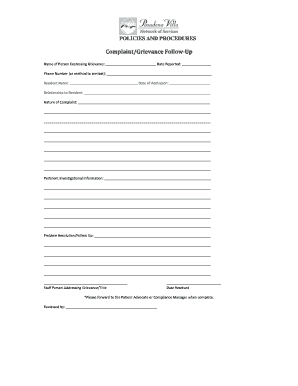 Complaint Grievance Follow-Up Form