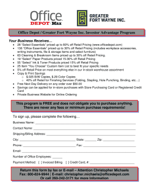 Office Depot Investor Advantage Program Application