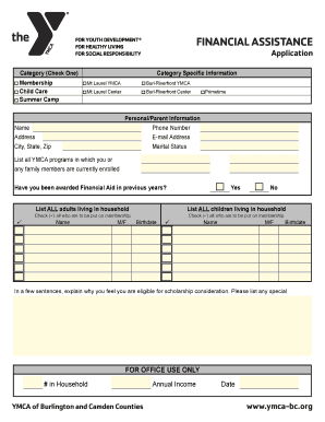 YMCA Financial Assistance Application