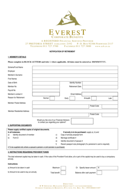 South Africa Retirement Notification Form