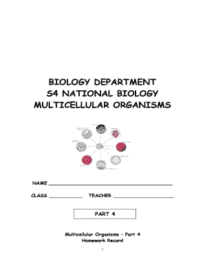 Multicellular Organisms Homework Record