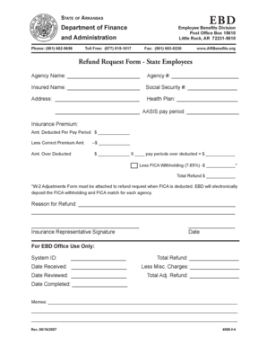 Arkansas Employee Benefits Division Refund Request Form