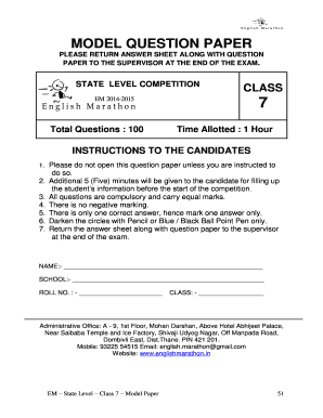 Class 7 English Marathon Model Question Paper