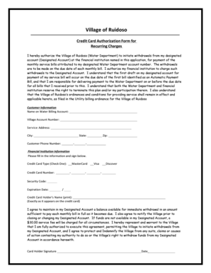 Village of Ruidoso Credit Card Authorization Form