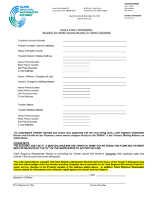 Sewer Service Billing Request Form