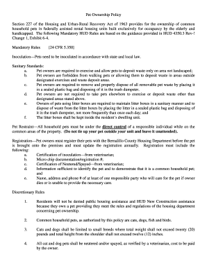HUD Pet Ownership Policy