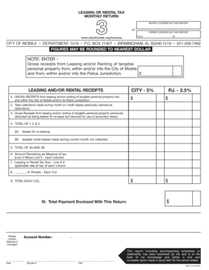 Leasing or Rental Tax Monthly Return