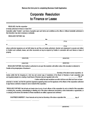 Corporate Resolution for Business Credit Application