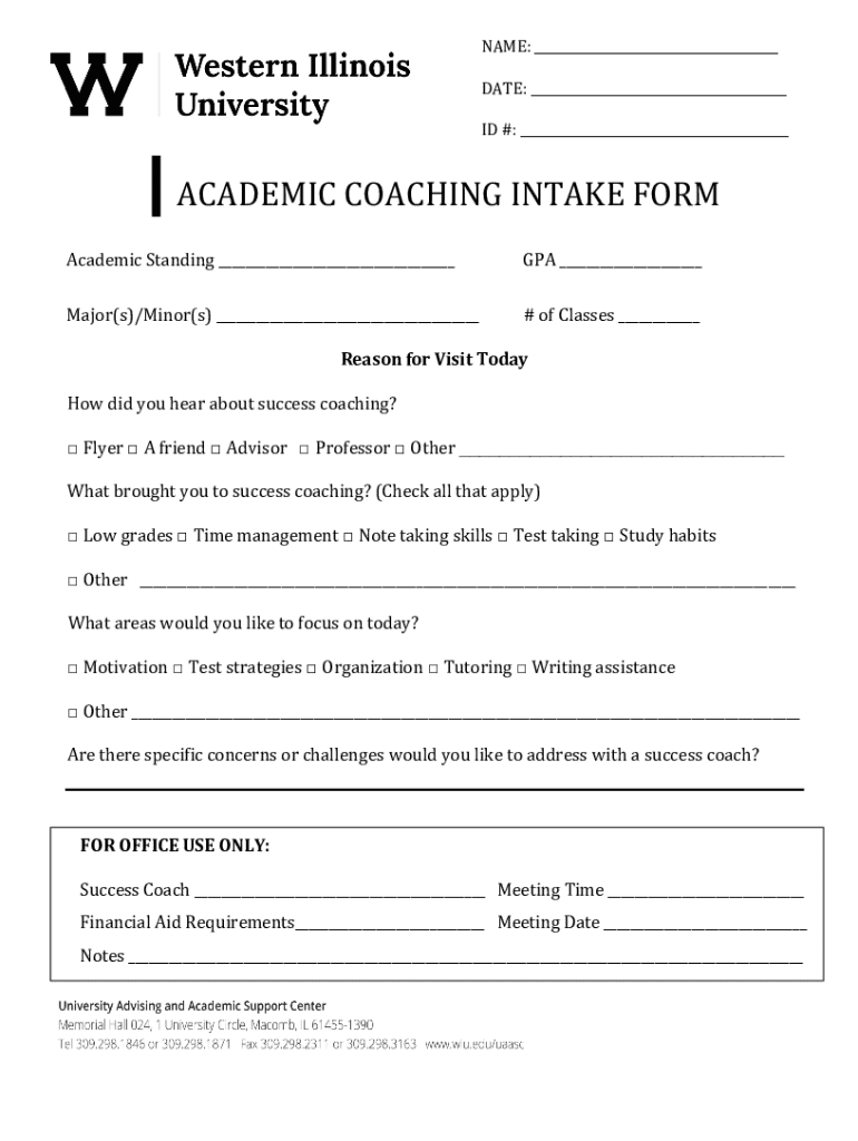 executive coaching intake form Preview on Page 1.