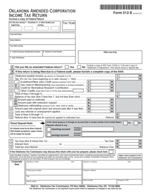 Oklahoma Amended Corporation Income Tax Return