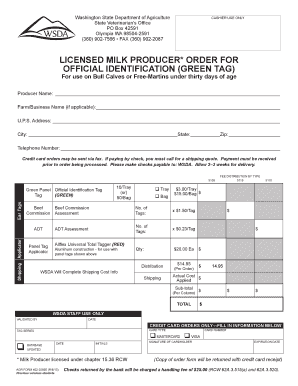 Washington State Milk Producer Order for Official Identification
