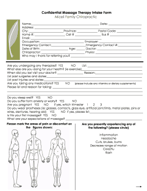 Confidential Massage Therapy Intake Form