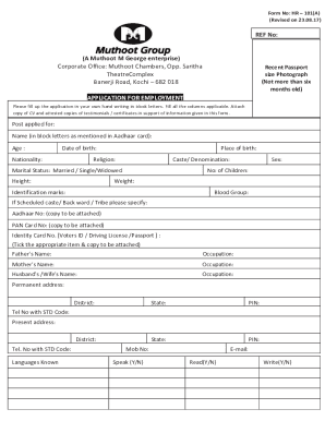 Muthoot Group Employment Application Form