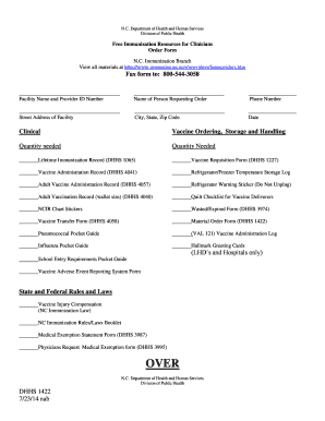 North Carolina Immunization Resources Order Form