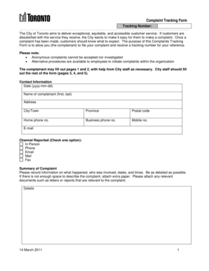Complaint Tracking Form