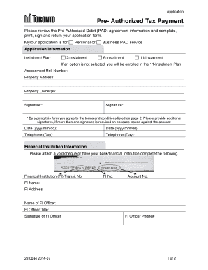 Toronto Pre-Authorized Tax Payment Application