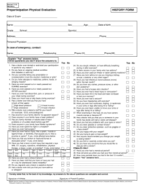 Preparticipation Physical Evaluation Form