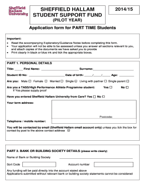 Sheffield Hallam Student Support Fund Application