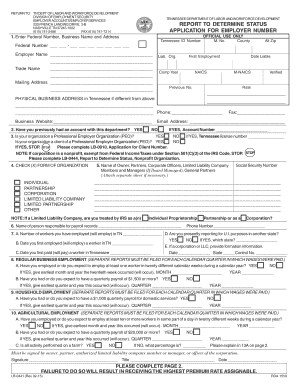 Tennessee Employer Number Application