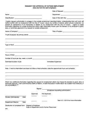 City of Tucson Outside Employment Request Form