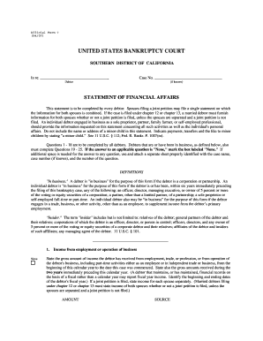 US Bankruptcy Court Statement of Financial Affairs