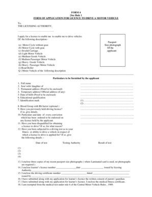 Application for Motor Vehicle Driving License