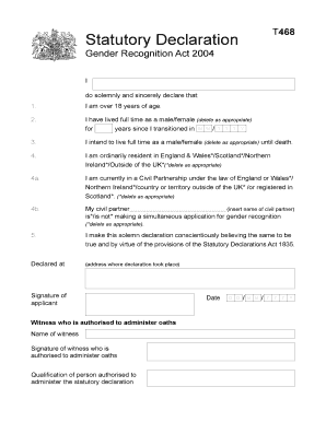 Statutory Declaration for Civil Partnership Gender Recognition
