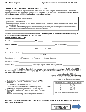 DC Lifeline Program Application