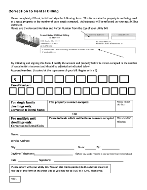 Correction to Rental Billing Form