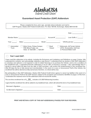GAP Addendum for Vehicle Loan