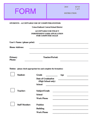 Student Acceptable Use Policy Form
