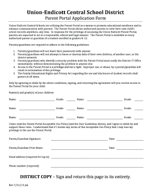 Union-Endicott Parent Portal Application Form