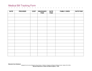 Medical Bill Tracking Form