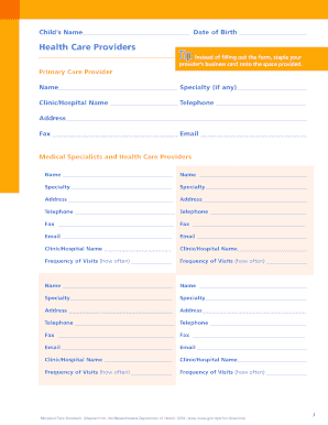Child Health Care Providers Form