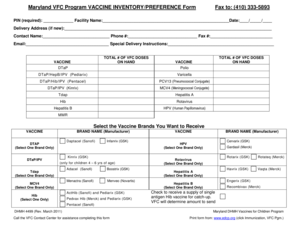 Maryland VFC Vaccine Inventory Preference Form