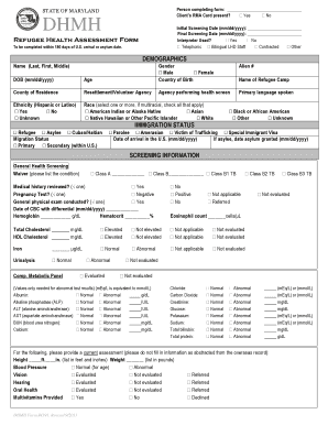 Maryland Refugee Health Assessment Form