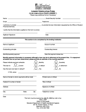 Lender Verification Form