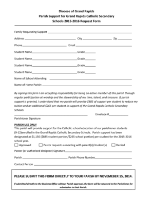 Pool checklist - Parish Support Form 2015.2016 - West Catholic - grwestcatholic