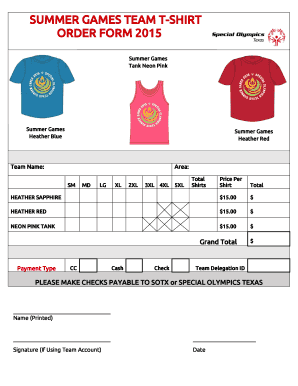 Summer games team t-shirt order form 2015 - Special Olympics Texas - sotx