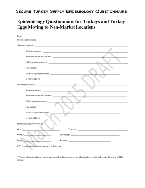 Turkey Supply Epidemiology Questionnaire