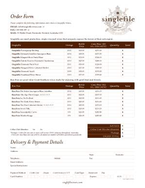 Singlefile Wines Order Form