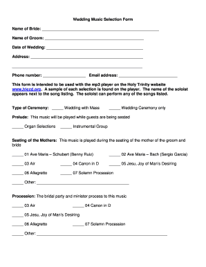 Wedding Music Selection Form