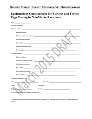 Secure Turkey Supply Epidemiology Questionnaire