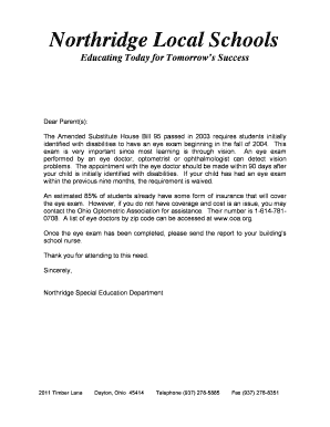 Ohio Student Eye Exam Report Form