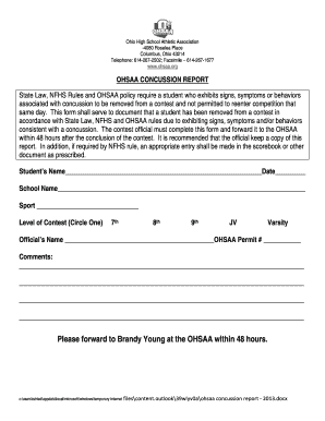 OHSAA Concussion Report Form
