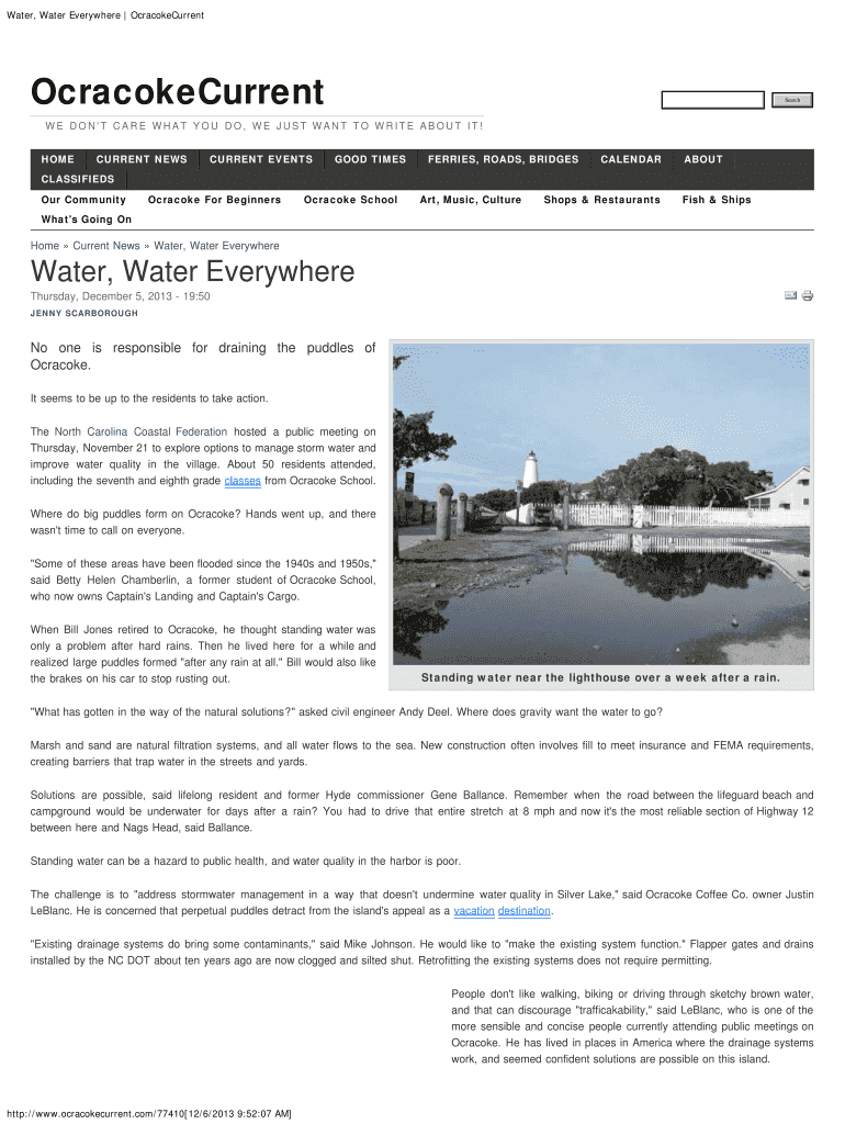 Fillable Online ocracokefoundation Water, Water Everywhere