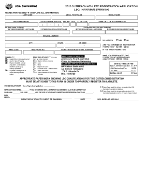 USA Swimming 2015 Outreach Athlete Registration Application