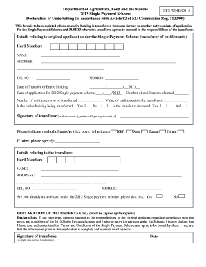 2013 Single Payment Scheme Declaration of Undertaking