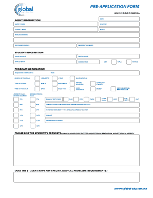 High School Pre-Application Form