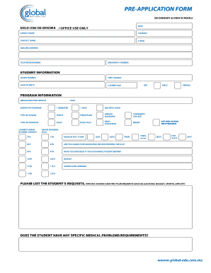 Secondary and High School Pre-Application Form